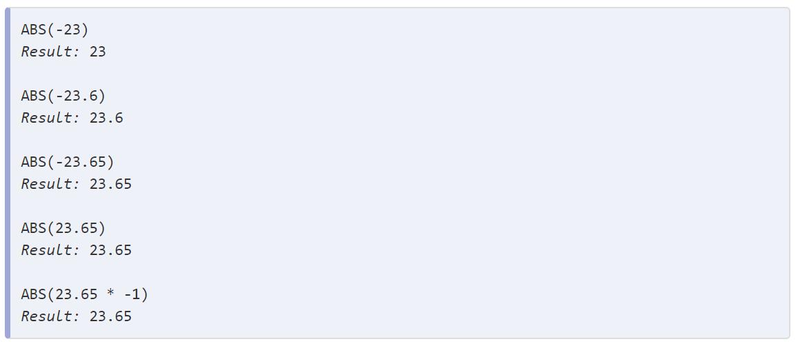 Ví dụ về hàm ABS của Oracle